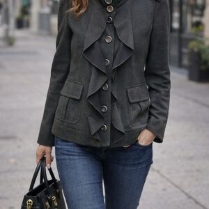 Diane von Furstenberg Green Military Ruffle Jacket Size 10